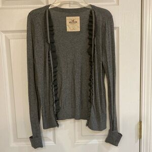 Hollister Charcoal Ruffle Open Cardigan
